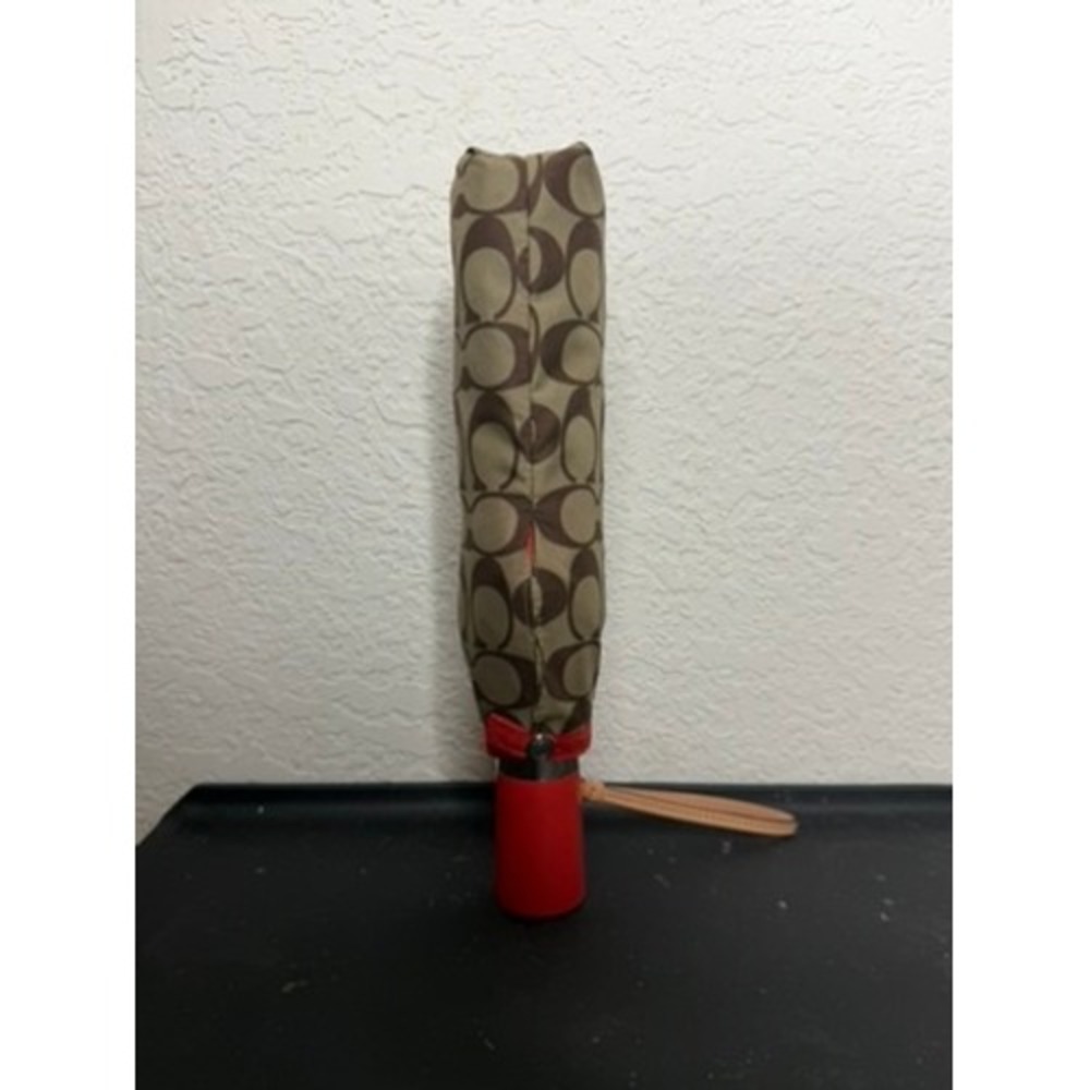 Coach Umbrella Womens OS Brown Red Excellent Signature C Monogram Print Travel